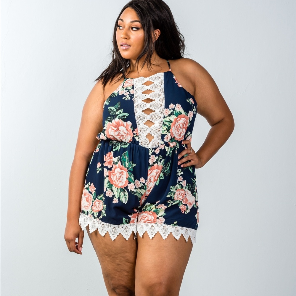 Plus Floral Crochet Romper